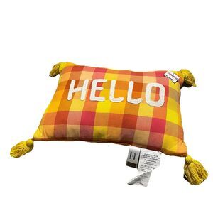 CRAYOLA X KOHL'S THROW PILLOW 14 X 20, HELLO CYBER YELLOW PLAID CHECKERED NWT
